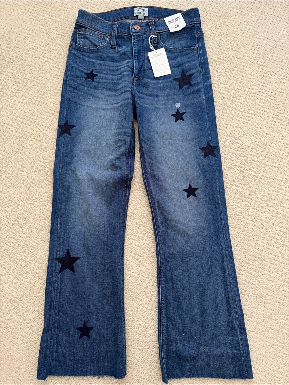 J. Crew Dark Blue Star-Embroidered Wide-Leg Jeans